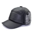 thumbnail image 4 of Boinas de cuero Cubierta de oreja de cuero para hombre Casquillo de cuero de invierno de mediana edad Gorra delantera de cuero ajustable ajustable (Negro), 4 of 5