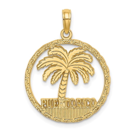 Diamond2Deal 14K Yellow Gold PUERTO RICO Palm Tree Pendant for Women (L- 1.11 in, W- 0.86 in)