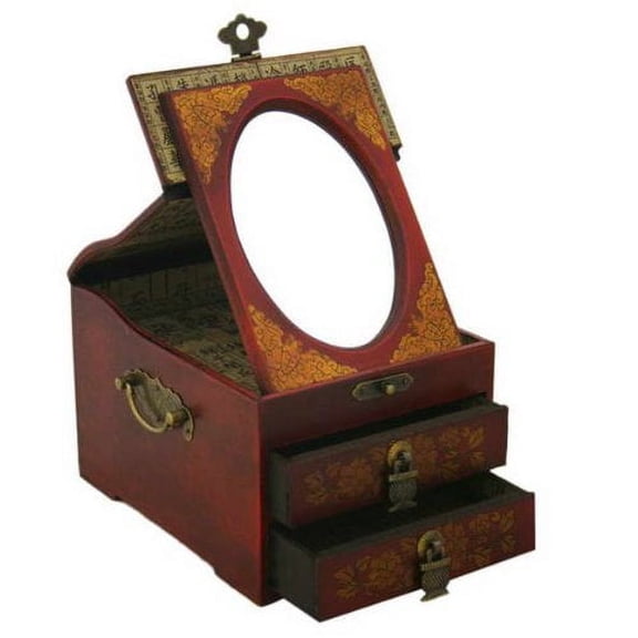 Vintage Chinese Jewelry Keepsake box W. Leather Surface