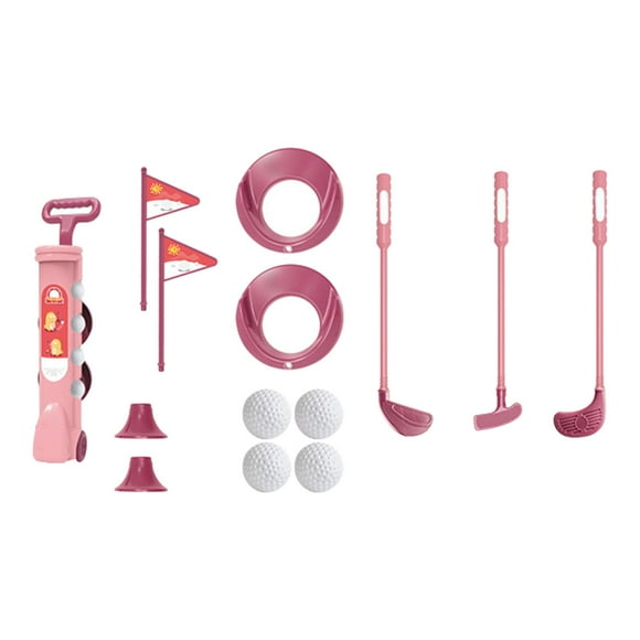 Juego de golf para niños con palos de golf, bandera, tees y juguete para campo de golf. Rosado