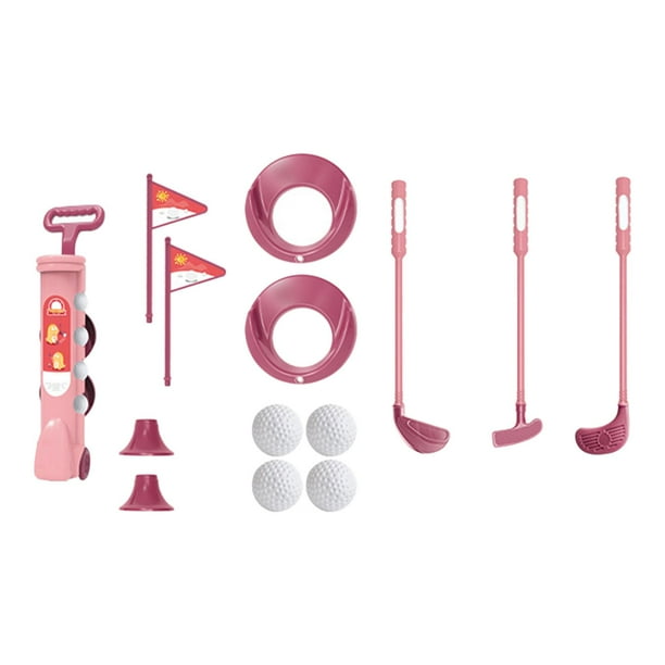 Juego de golf para niños con palos de golf, bandera, tees y juguete para campo de golf. Rosado