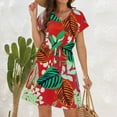 thumbnail image 2 of LbsKUS Women Beach Mini Dress Tropical Graphic Resort Wear Short Sleeve Crew Neck T-Shirt Dresses Waist Tie Belt Dress(Red,X-Large), 2 of 4
