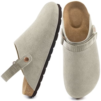 Women's Leather Clogs Slip-on Mules With Arch Support - Soft Cork Footbed Comfort Sandals, Non-Slip Wide Width Casual Shoes