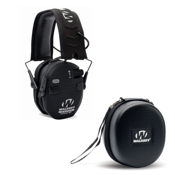 Walkers Razor Slim Electronic Quad Muff (Black) with Hearing Protection Case