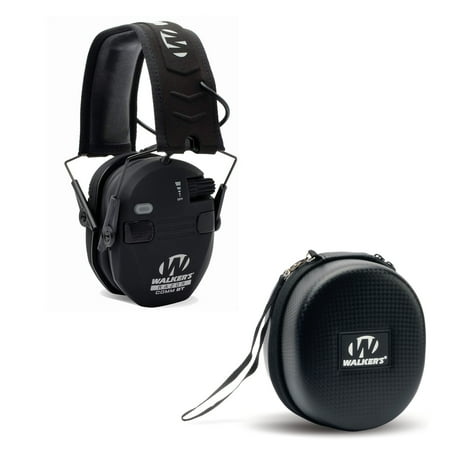 Walkers Razor Slim Electronic Quad Muff (Black) with Hearing Protection Case