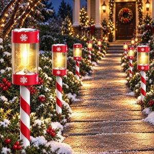 Christmas Solar Pathway Lights 12 Pack Candy Cane Outdoor Lights
