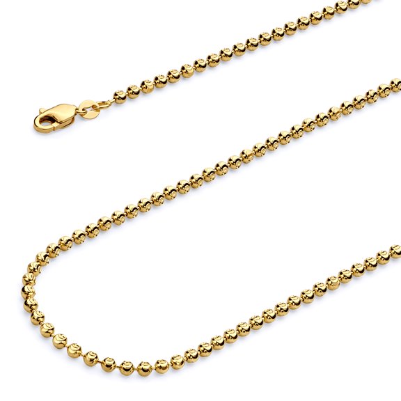 Wellingsale 14k Yellow Gold Polished 3mm Moon Cut Bead Ball Chain Necklace with Lobster Claw Clasp - 18"