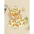 thumbnail image 4 of Wangsaura Kids Girls Overalls Sunflower Print Sleeveless Spaghetti Straps Buttons Ruffles Shortall Summer Romper Jumpsuit with Belt, 4 of 10