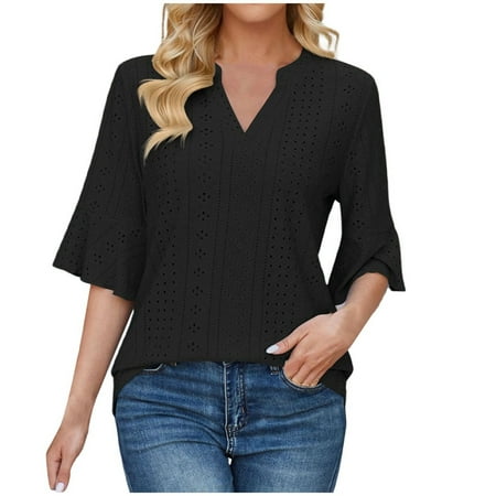 OSOLU Women T-Shirt Solid Color Quarter Sleeved Loose Tshirts Tee Casual Tops For Women Fashionable Dailywear