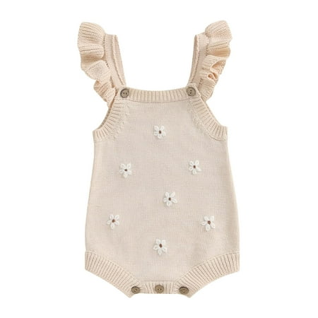 

TFFR Summer Baby Girl Sleeveless Knit Bodysuit Floral Embroidery Jumpsuit for Infant