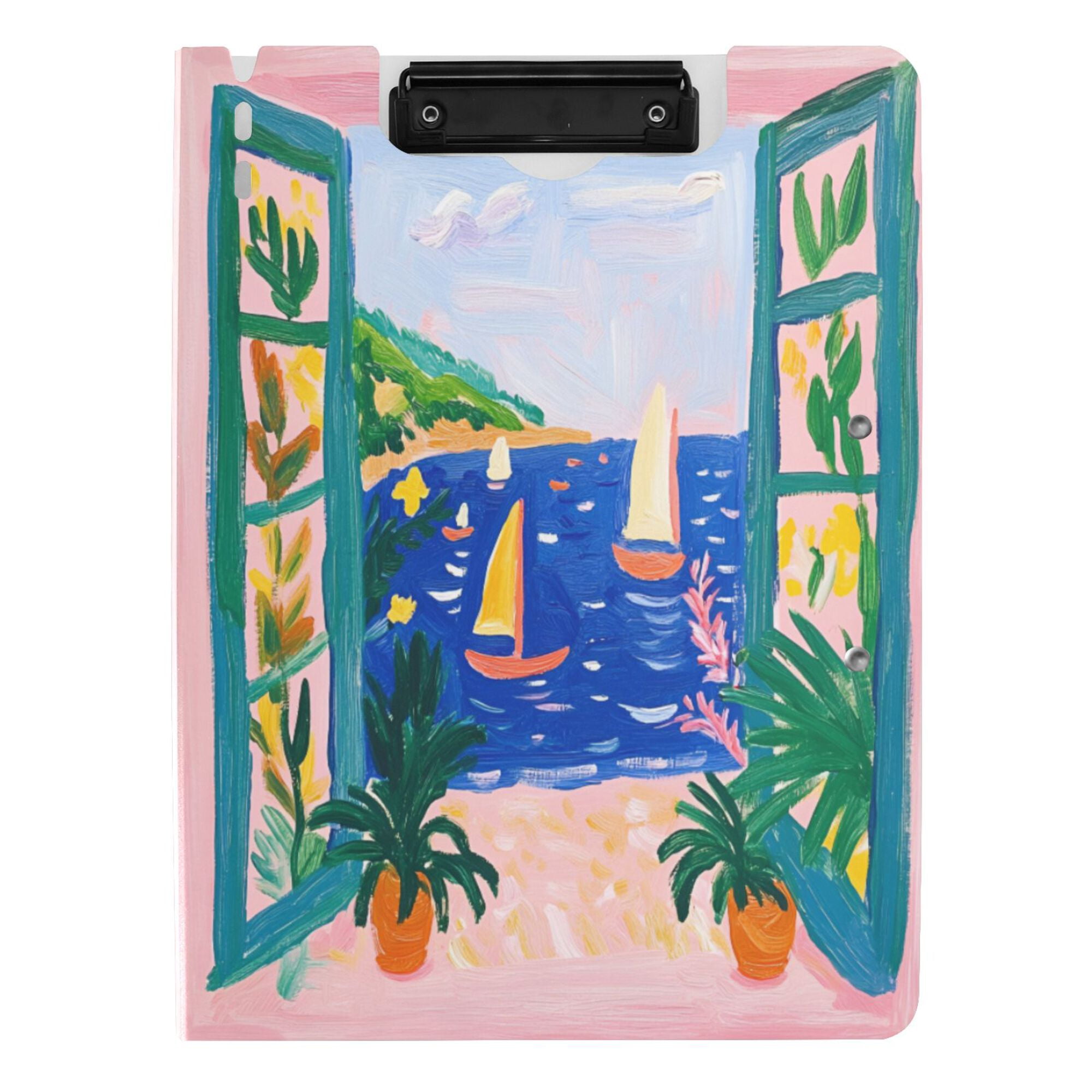 FORMRS A4 Clipboard Folder with Pen Holder Horizontal Foldable School Office Binder, Green Seaside