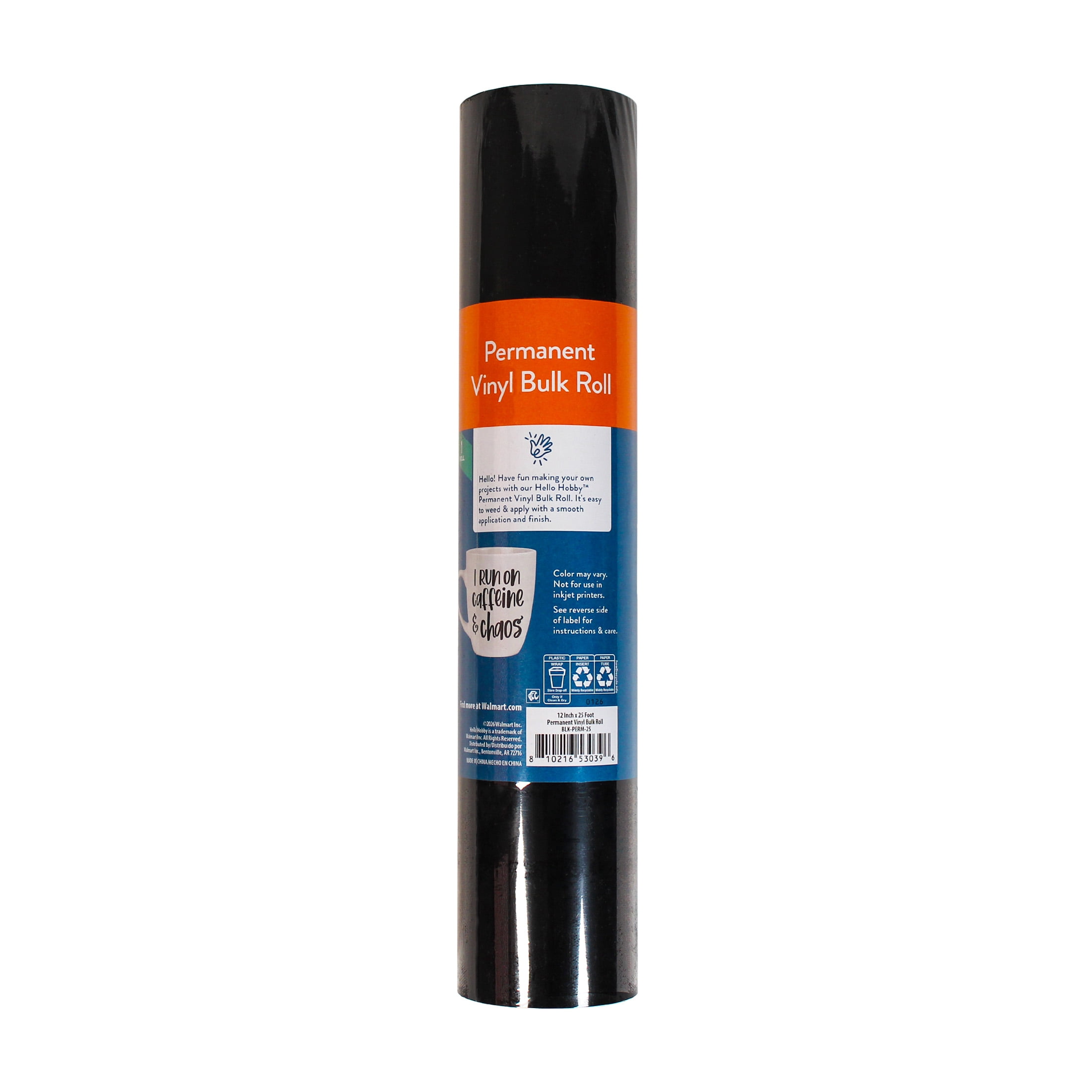 Hello Hobby 12" x 25' Black Permanent Craft Vinyl Bulk Roll
