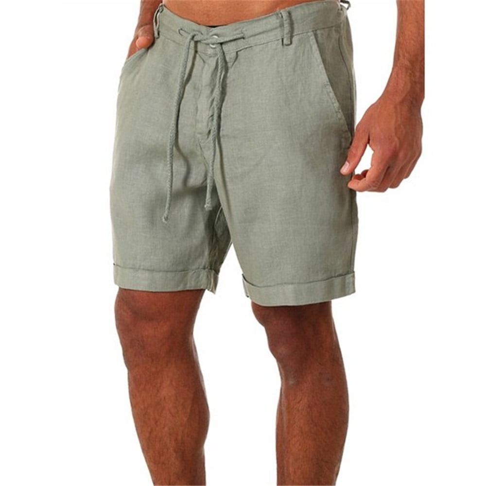 Saodimallsu - Men's Linen Casual Fit Inseam Elastic Waist Shorts With ...