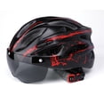 thumbnail image 1 of Casco de bicicleta de carretera con buena protección, hebilla de seguridad, resistente a impactos, con gafas para carreras, color negro y rojo., 1 of 8