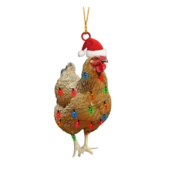Darzheoy Christmas Chicken Ornament, Acrylic Material Rooster Pendant, Christmas Tree Decoration Flat Pendant