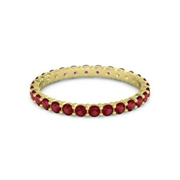 925 Sterling Silver Round Ruby Yellow Plated Eternity Band Ring
