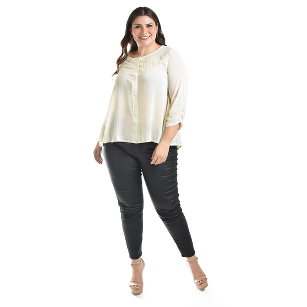Blusa con abertura en espalda Roman Fashion /Talllas Extras, 8035 (Hueso) beige 38