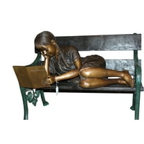Nifao Girl laying on a bench reading a book Bronze Statue - Size: 27"L x 39"W x 32"H