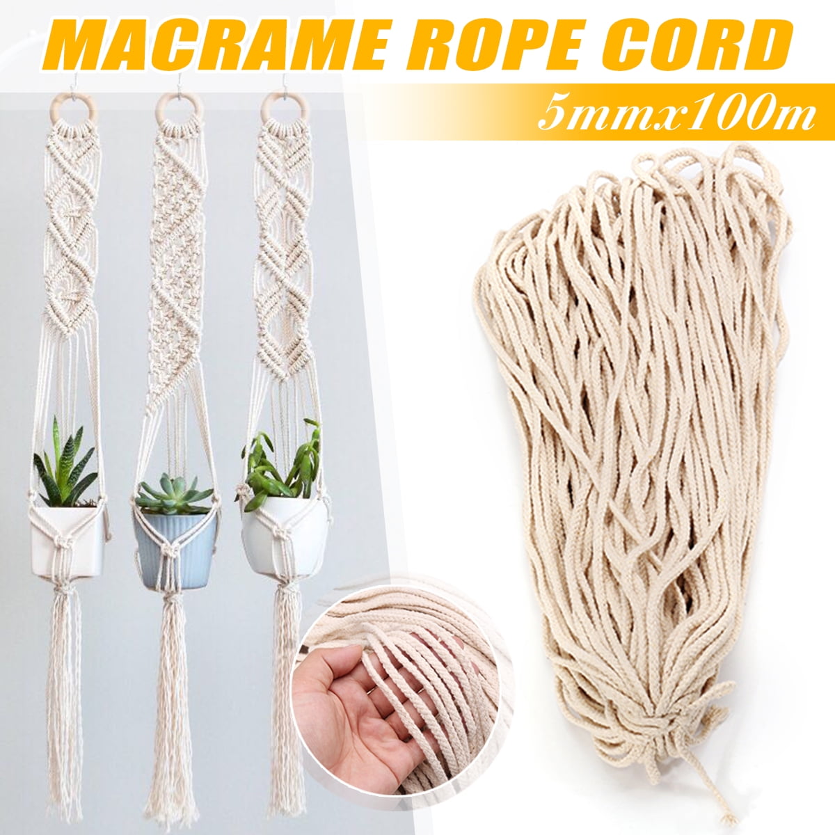 TISOSO 2 Pack Macrame Cord 4mm x 109 Yards String Cord 4 Strand Twisted Soft Cotton Rope Handmade Decorations for Home DIY Wall Hangings Plant Hangers Dream Catcher（Black,200M/218Yards） 