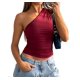 thumbnail image 2 of Blusa Asimétrica de Punto Fruncido con un Hombro Al Descubierto para Mujer, Estilo Y2K, Verano 2025 Vino Tinto XS, 2 of 10