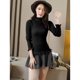 thumbnail image 1 of Mujeres Ribbed Knitted Pullover Suéteres Turtle Neck Ruffles Sólidos Slim Stretchy Jumpers Knit CACAGOO Suéter, 1 of 3