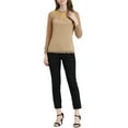 thumbnail image 3 of MODA NOVA Juniors Round Neck Casual Blouses Lace Floral Long Sleeve Chiffon Top Khaki XL, 3 of 7