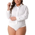 thumbnail image 4 of FAB CURVES Blusas de bodysuit de oficina de manga larga con botones para mujeres de tallas grandes 2X blancas, 4 of 6