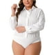 thumbnail image 4 of FAB CURVES Mono de mujer de talla grande con botones y mangas largas, blusas de oficina, 1X blanco, 4 of 6