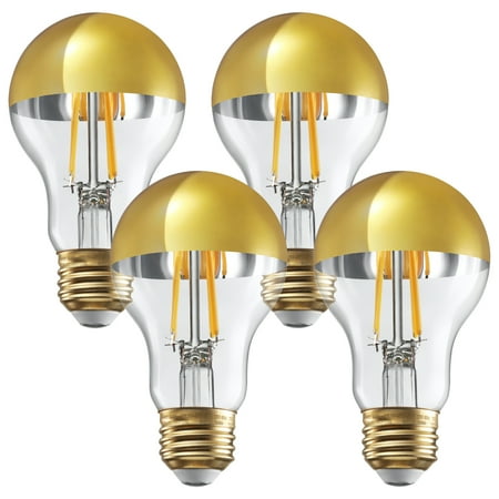 TORCHSTAR 4 Pack A19 LED Dimmable Light Bulb, 4.5W(40W Eqv.), Anti Glare Half Chrome Bulbs, UL Listed, E26 Base, Vintage Edison Bulb for Bedroom, Kitchen, 2700K Soft White