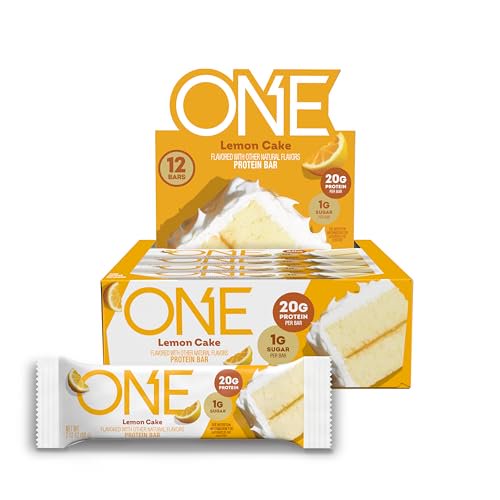 ONE Protein Bars, pastel de limón, sin gluten con 20 g de proteína y 1 g de azúcar, productos básicos para la despensa, 2,12 oz (12 unidades), el embalaje puede variar