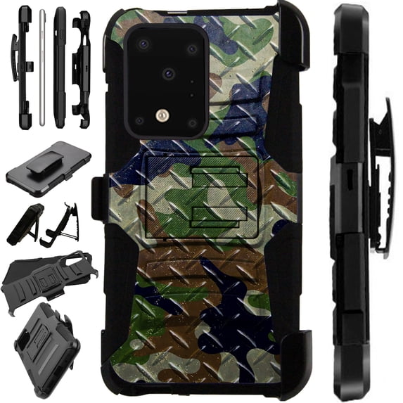 WORLD ACC LuxGuard Holster Compatible with Samsung Galaxy S20 Ultra (2020) Case Armor Hybrid Phone Cover (Camo Green