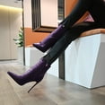 thumbnail image 6 of YDN Women Sexy Pointed Toe Booties Stiletto High Heels Ankle Boots Side Zipper Basic Winter Shoes Size 8 Purple, 6 of 6