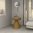 thumbnail image 4 of LeisureMod Minimalist Modern Side Table Round Fiberstone Tabletop Pedestal Base, Accent Table for Home Patio Living Room Weather-Resistant Isle, Brown, 4 of 11