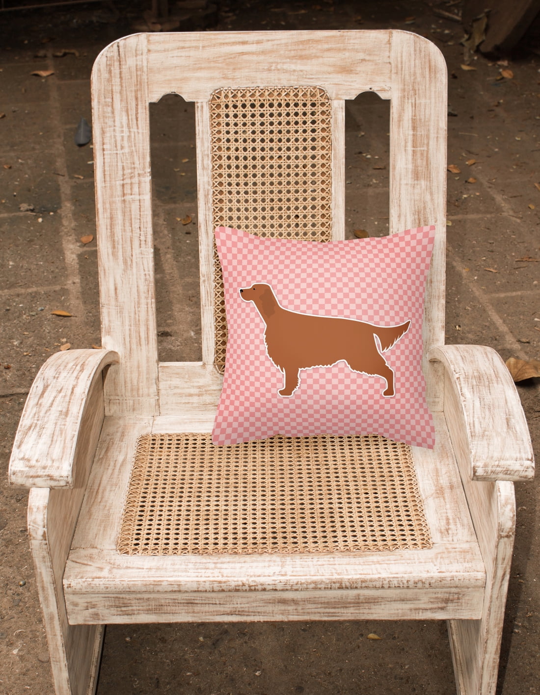 Carolines Treasures BB3593PW1414 Irish Setter Checkerboard Pink Fabric Decorative Pillow