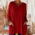 thumbnail image 2 of TKLPEHG Loose Long Sleeve Shirts for Women Loose Tunic Tops with Pocket Spring Ladies Tops Crew Neck Solid Color Lightweight Soft Shirt (Red,XL), 2 of 4