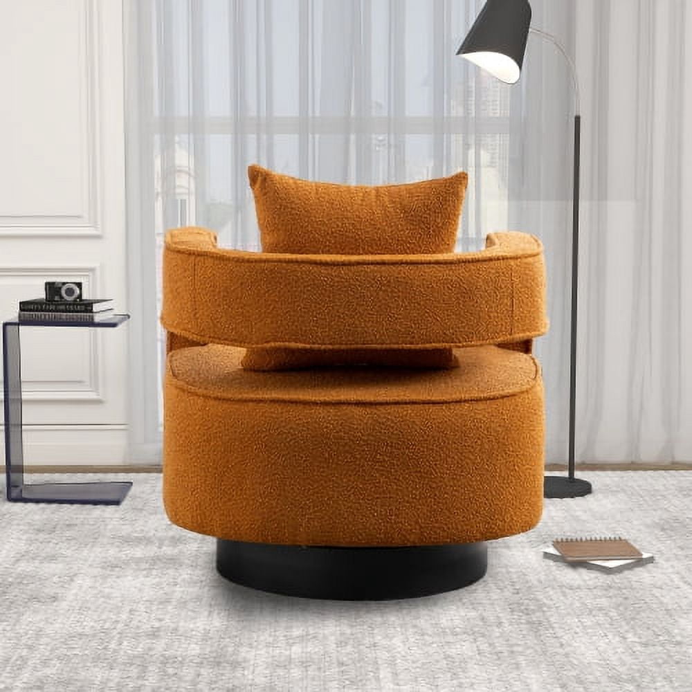Leumius Swivel Accent Chair with Open Back,Modern Single Sofa Chair With Weathered Base for Nursery Bedroom Living Room Hotel Office, Club Chair Leisure Arm Chair for Lounge,Caramel Polyester