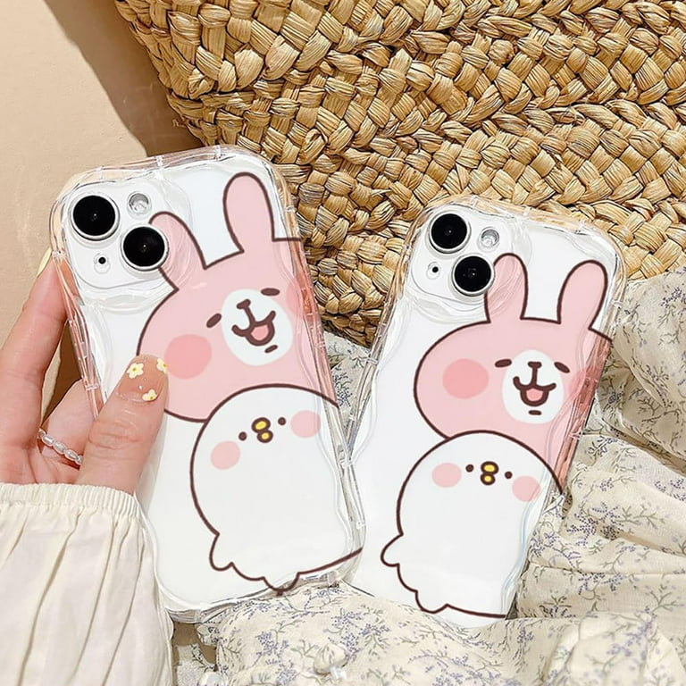 Cute Cartoon Rabbit Chick Wavy Frame Clear Soft Phone Case Compatible with  iPhone Case (Clear,iPhone 15)