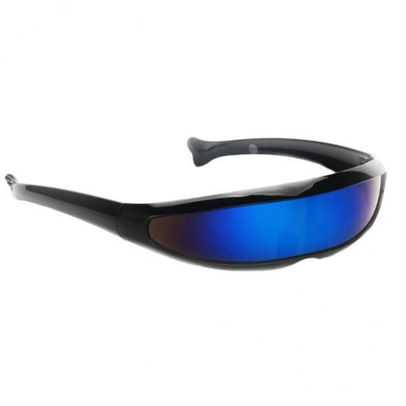 2xFuturistic Narrow Lens Visor Eyewear Gafas De Sol Montura Negra Azul Espejado