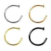 4 Pack Nose Ring Hoop Rose Gold Gold Ion Black and Surgical Steel 20g,18g