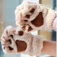 thumbnail image 1 of Guantes de pata de gato Lindos guantes de dedos abiertos de gato de dibujos animados para niñas Guantes de medio dedo con pata de oso de pelo cálido y grueso en invierno, 1 of 1