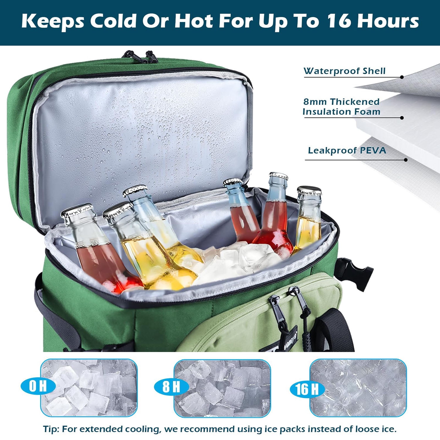 HOMEYA Cooler Backpack,40 Cans Backpack Cooler Insulated Leak Proof,Portable Multifunctional Double Deck Camping Coolers Bag for Picnic Hiking Travel,Army Green
