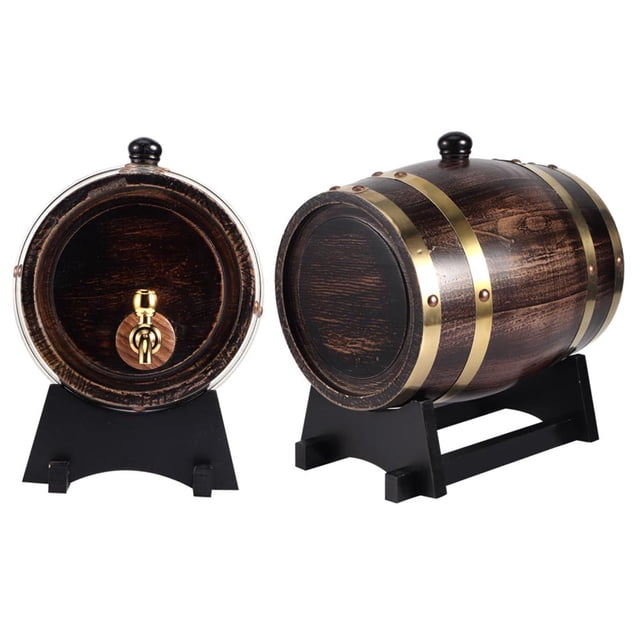 Tonneau à Brandy, Tonneau à Vin, Chêne Durable 3L avec Robinet pour Boissons Rouges Café Maison