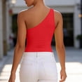 thumbnail image 6 of SELONE Red Off the Shoulder Tops for Women Summer Sleeveless T-Shirts Crop Asymmetrical Tank Tops Going Out Tight Shirts, 6 of 7