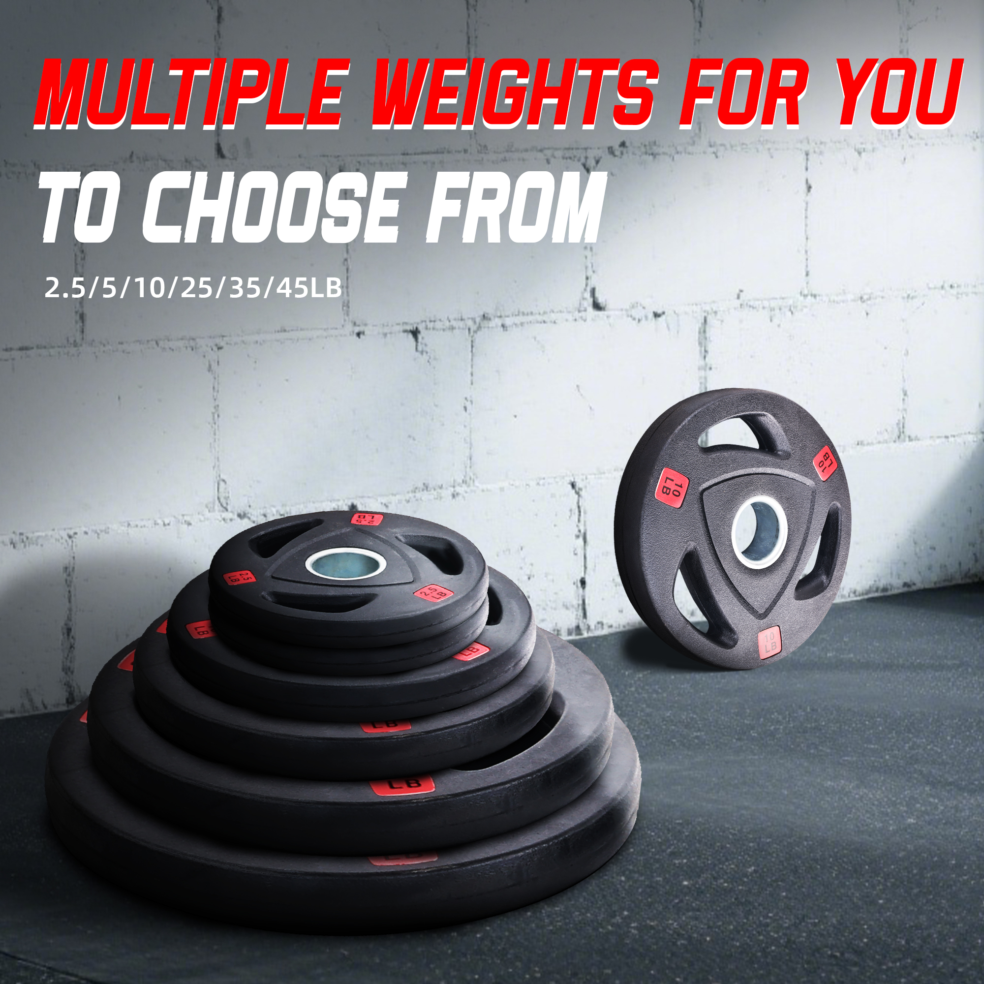FlexWave 2-Inch Rubber Coated Cast Iron Weight Plates Set, 80LB/180LB/210LB Options, for Barbell & Home Gym Strength Training