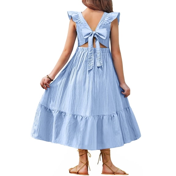 Arshiner Tween Girl Summer Dresses Easter Graduation Tie Back Flutter Sleeve Maxi Dress