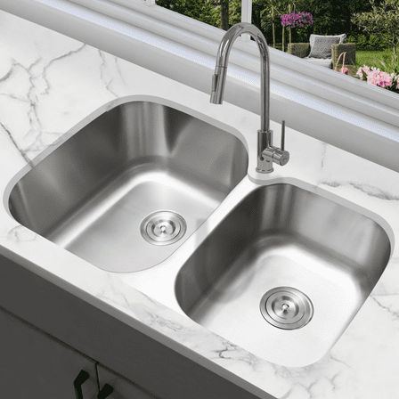 KBFmore 18 Gauge Double Bowl 6040 Undermount Stainless Steel Kitchen Sink UD119L