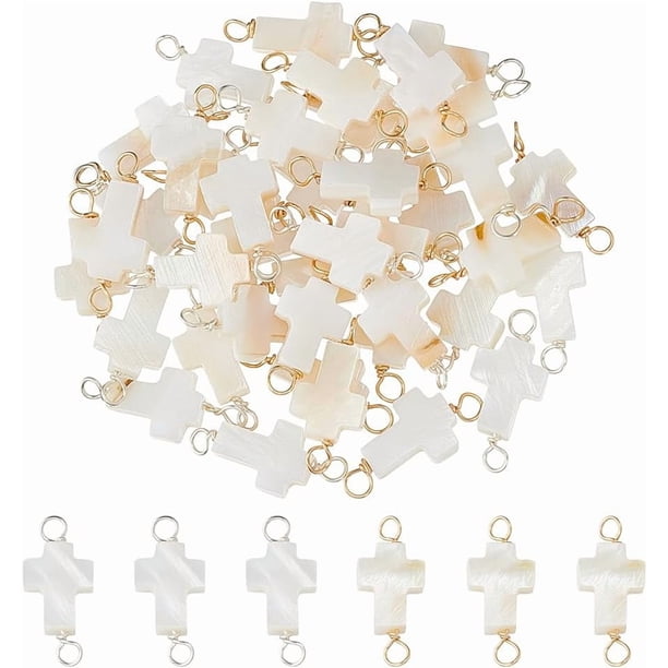 40 piezas de dijes de concha de agua dulce natural blanca de 2 colores, conectores, eslabones, colgantes, dijes de Pascua, dijes punk