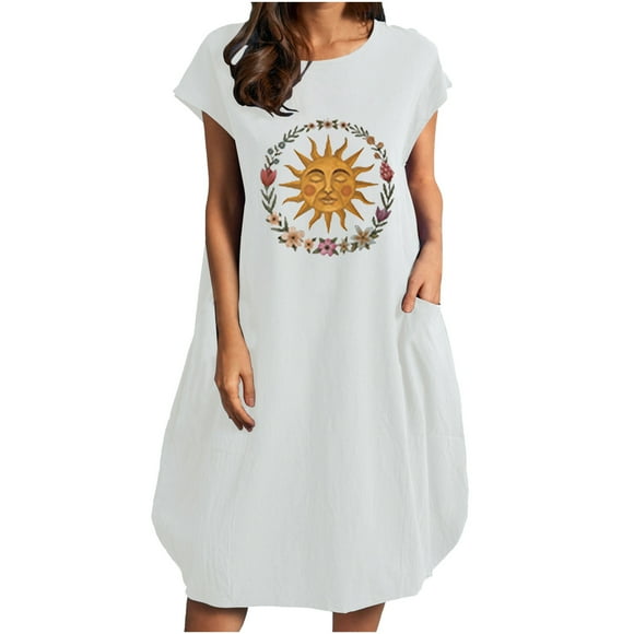 PVCS Fashion Women Casual O- Neck Sun And Moon Print Plus Size Pocke