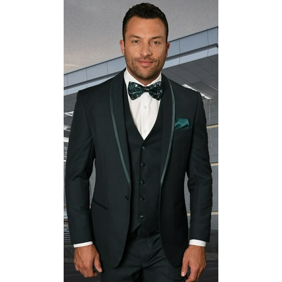 Statement Mens 3 Piece Hunter Green Modern Fit Tuxedo Caesar