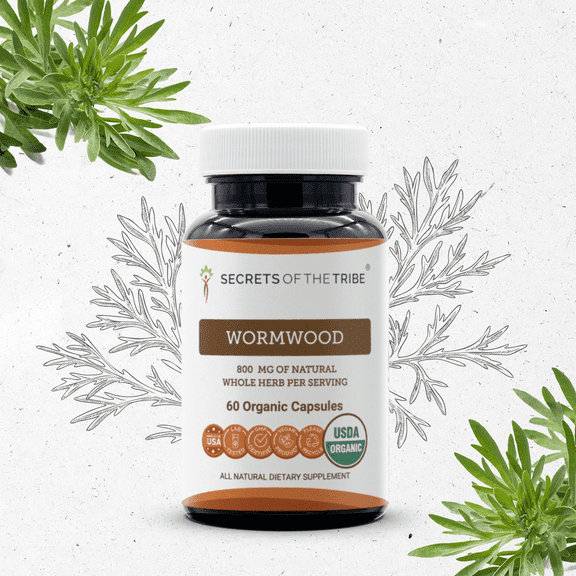 Secrets Of The Tribe Wormwood Organic Capsules Dietary Supplement, Natural Herbal Capsules for Digestive Support, Certified Organic Wormwood (Artemisia absinthium) Dried Herb, 60 Capsules